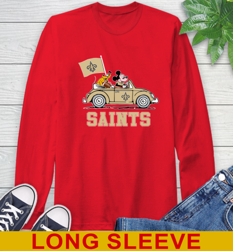 NFL Football New Orleans Saints Pluto Mickey Driving Disney Shirt Long Sleeve T-Shirt 10