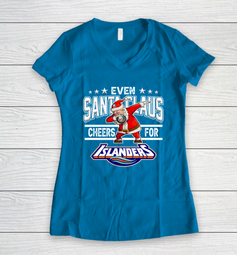 New York Islanders Even Santa Claus Cheers For Christmas NHL Women's V-Neck T-Shirt 5