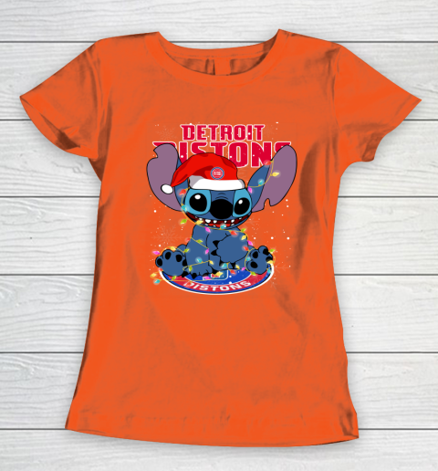 Detroit Pistons NBA noel stitch Basketball Christmas Women's T-Shirt 2