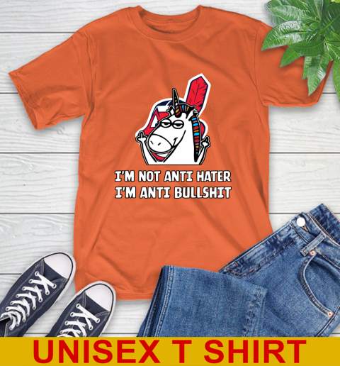 Cleveland Indians MLB Baseball Unicorn I'm Not Anti Hater I'm Anti Bullshit T-Shirt 5