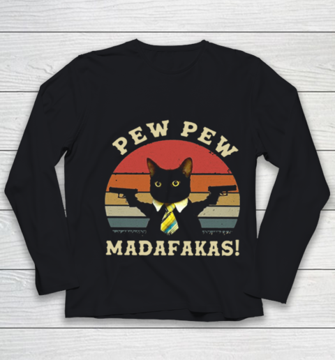 Black Cat Pew Pew Madafakas Vintage Retro Youth Long Sleeve