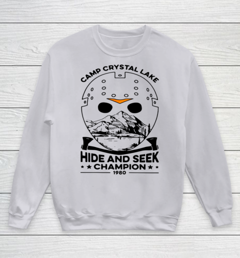 Camp Hide And Seek Champion Crystal Lake 1980 Halloween Youth Sweatshirt 2