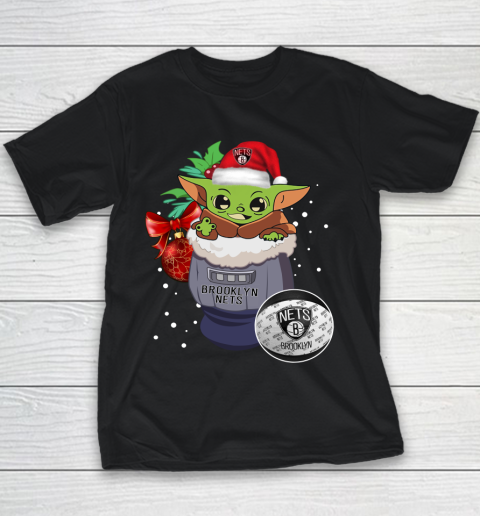 Brooklyn Nets Christmas Baby Yoda Star Wars Funny Happy NBA Youth T-Shirt 2