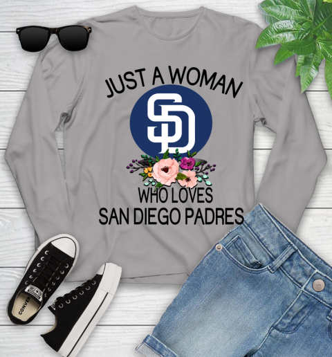 MLB Just A Woman Who Loves San Diego Padres Baseball Sports Youth Long Sleeve 3