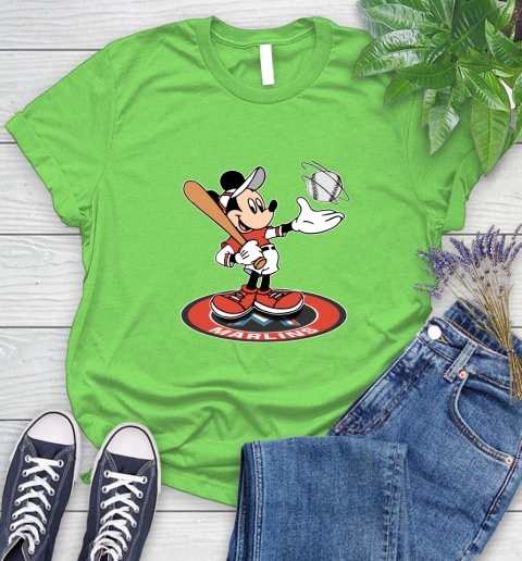 MLB Baseball Miami Marlins Cheerful Mickey Disney Shirt Women's T-Shirt 10