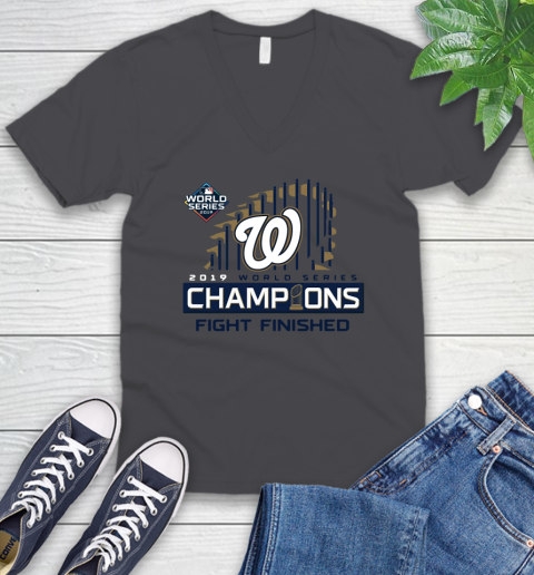 Finish The Fight Washington Nationals World Series V-Neck T-Shirt 4