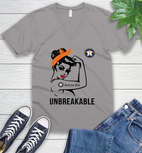 MLB Houston Astros Girl Unbreakable Baseball Sports V-Neck T-Shirt 2