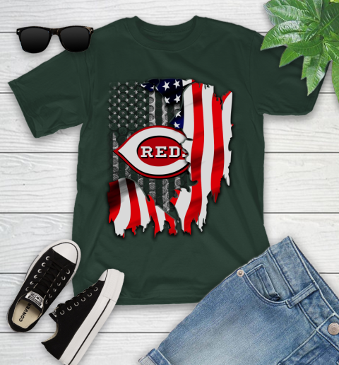 Cincinnati Reds MLB Baseball American Flag Youth T-Shirt 5