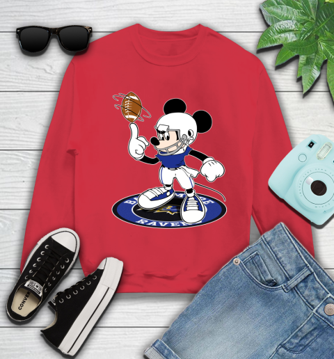 NFL Football Baltimore Ravens Cheerful Mickey Disney Shirt Youth Sweatshirt