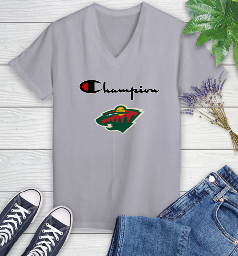 NHL Hockey Minnesota Wild Champion Shirt Women's V-Neck T-Shirt 3 NHL Hockey Minnesota Wild Champion Shirt Women's V-Neck T-Shirt - Image 3