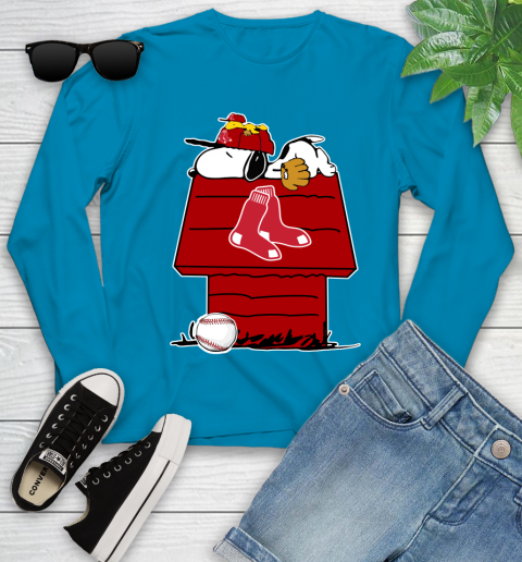 MLB Boston Red Sox Snoopy Woodstock The Peanuts Movie Baseball T Shirt Youth Long Sleeve 7
