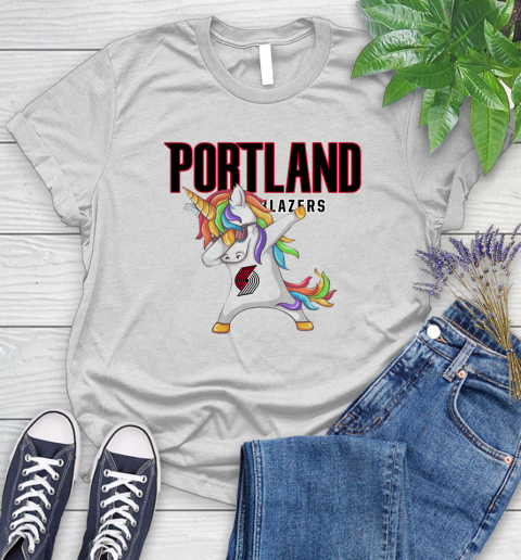 Portland Trail Blazers NBA Basketball Funny Unicorn Dabbing Sports Women's T-Shirt
