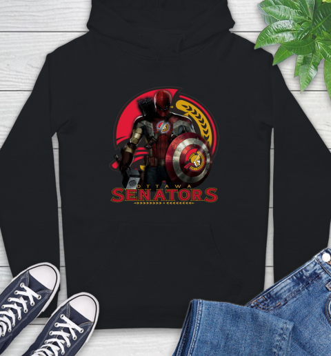 NHL Captain America Thor Spider Man Hawkeye Avengers Endgame Hockey Ottawa Senators Hoodie 2