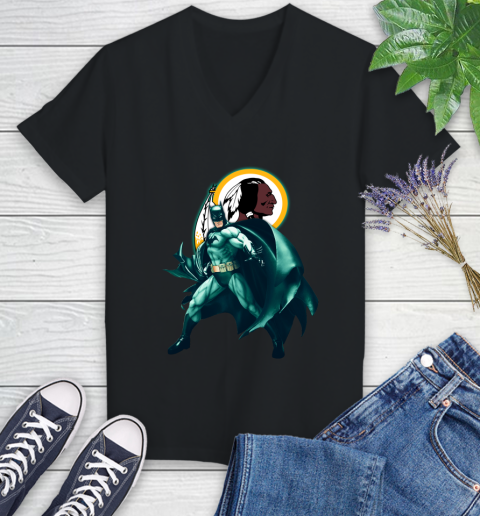 NFL Batman Football Sports Washington Redskins Women's V-Neck T-Shirt 2