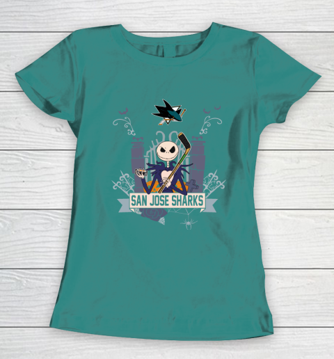NHL San Jose Sharks Hockey Jack Skellington Halloween Women's T-Shirt 10