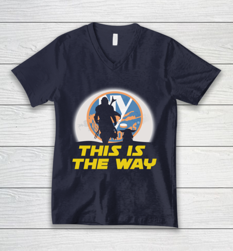 New York Islanders NHL Ice Hockey Star Wars Yoda And Mandalorian This Is The Way V-Neck T-Shirt 2