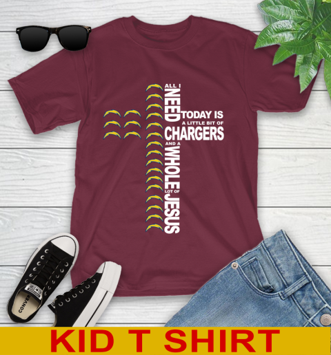 NFL All I Need Today Is A Little Bit Of Los Angeles Chargers Cross Shirt Youth T-Shirt 5