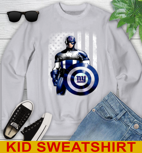 New York Giants NFL Football Captain America Marvel Avengers American Flag Shirt Youth Sweatshirt 3
