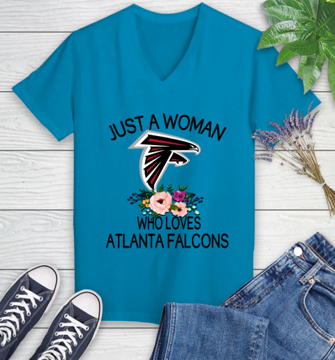 NFL Just A Woman Who Loves Atlanta Falcons Football Sports Women's V-Neck T-Shirt 4