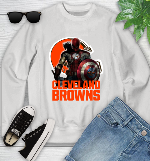 NFL Captain America Thor Spider Man Hawkeye Avengers Endgame Football Cleveland Browns Youth Sweatshirt