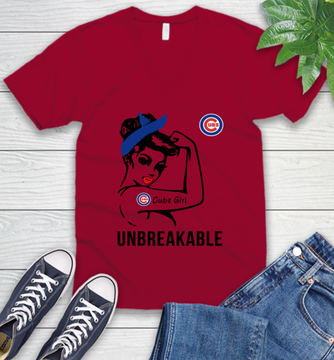 MLB Chicago Cubs Girl Unbreakable Baseball Sports V-Neck T-Shirt 5