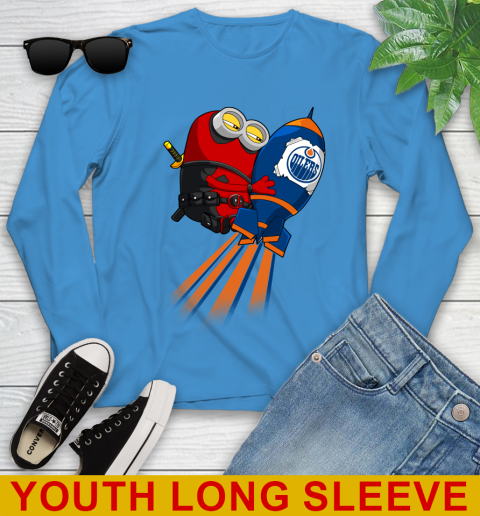 NHL Hockey Edmonton Oilers Deadpool Minion Marvel Shirt Youth Long Sleeve 8