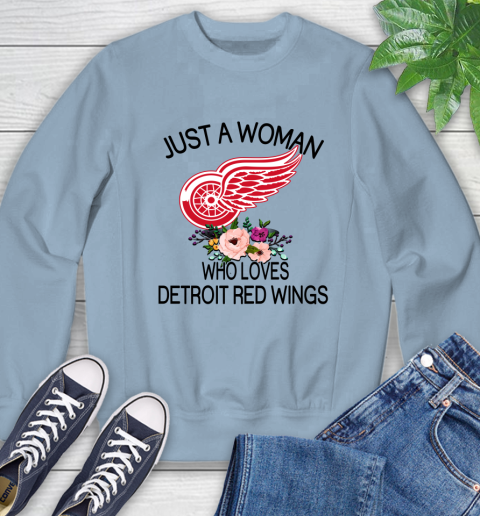 NHL Just A Woman Who Loves Detroit Red Wings Hockey Sports Sweatshirt 5