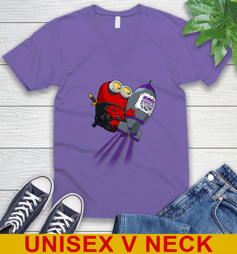 NBA Basketball Sacramento Kings Deadpool Minion Marvel Shirt V-Neck T-Shirt 8