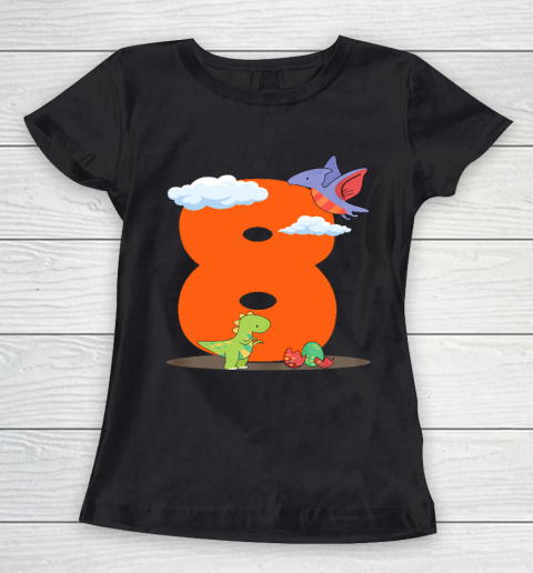 Kids 8th Birthday Cute Dinosaur Gift Girl Boy 8 Years Old Women's T-Shirt