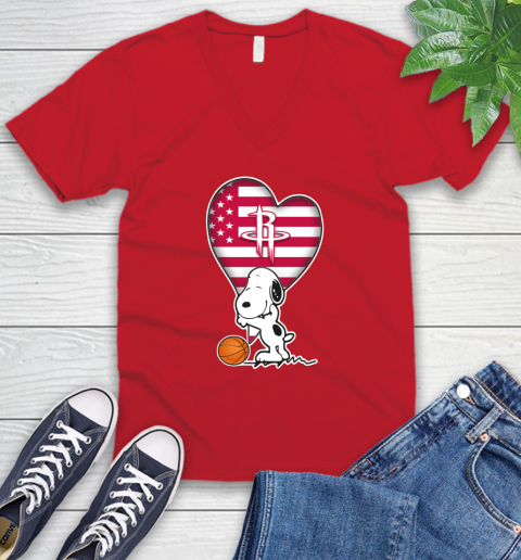 Houston Rockets NBA Basketball The Peanuts Movie Adorable Snoopy V-Neck T-Shirt 7