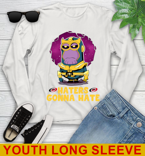 NHL Hockey Carolina Hurricanes Haters Gonna Hate Thanos Minion Marvel Shirt Youth Long Sleeve 12