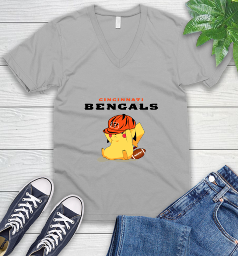 NFL Pikachu Football Sports Cincinnati Bengals V-Neck T-Shirt 4