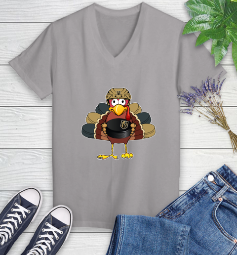 Vegas Golden Knights Turkey Thanksgiving Day Women's V-Neck T-Shirt 4