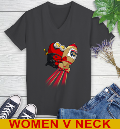 NHL Hockey Florida Panthers Deadpool Minion Marvel Shirt Women's V-Neck T-Shirt 8