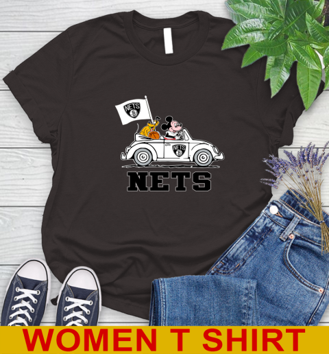 NBA Basketball Brooklyn Nets Pluto Mickey Driving Disney Shirt Women's T-Shirt 8