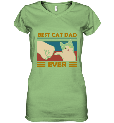 sth1 best cat dad ever fist dash with cat vintage women v neck t shirt 39 front lime