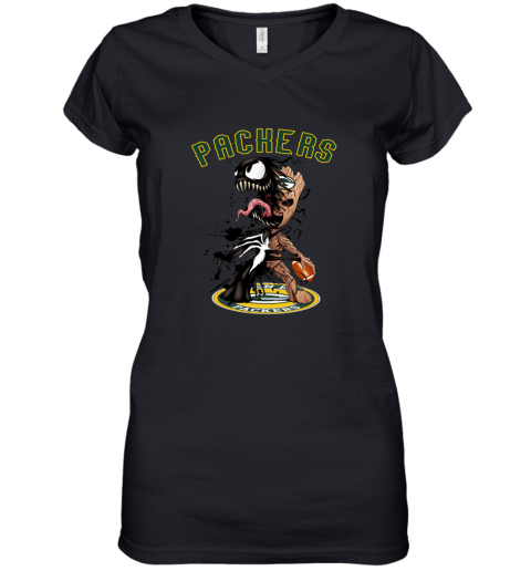 NFL Green Bay Packers Football Venom Groot Guardians Of The Galaxy Eq92QJyj3u9 women v neck t shirt 39 95 151514 front black