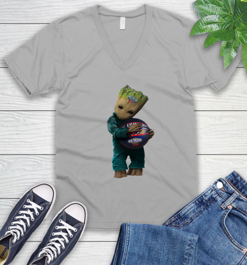 NBA Groot Guardians Of The Galaxy Basketball Sports New Orleans Pelicans V-Neck T-Shirt 4