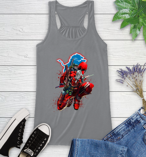 NFL Deadpool Marvel Comics Sports Football Detroit Lions Racerback Tank 5
