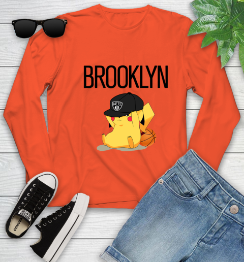 NBA Pikachu Basketball Sports Brooklyn Nets Youth Long Sleeve 4