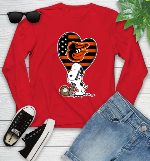 Baltimore Orioles MLB Baseball The Peanuts Movie Adorable Snoopy Youth Long Sleeve 11
