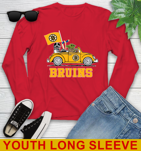NHL Hockey Boston Bruins Darth Vader Baby Yoda Driving Star Wars Shirt Youth Long Sleeve 11