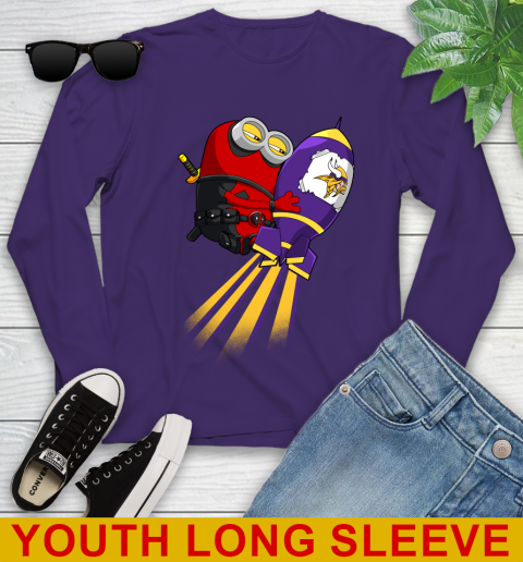 NFL Football Minnesota Vikings Deadpool Minion Marvel Shirt Youth Long Sleeve 4