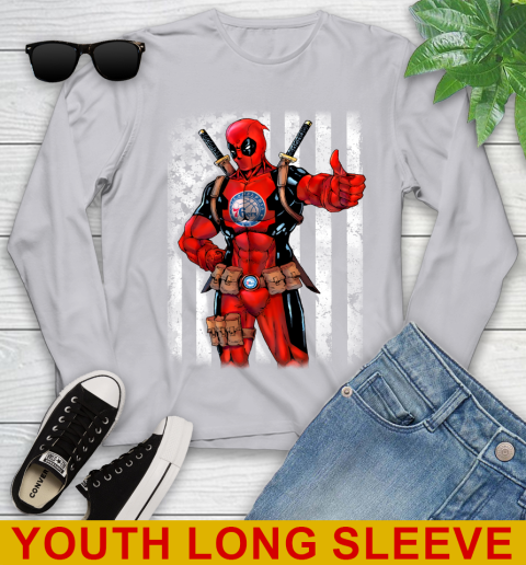 NBA Basketball Philadelphia 76ers Deadpool American Flag Shirt Youth Long Sleeve 5