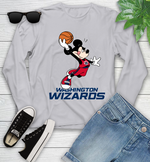NBA Basketball Washington Wizards Cheerful Mickey Mouse Shirt Youth Long Sleeve 5