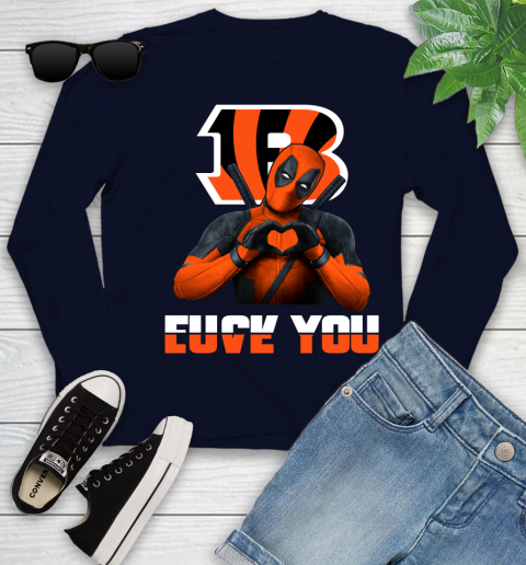 NHL Cincinnati Bengals Deadpool Love You Fuck You Football Sports Youth Long Sleeve 2