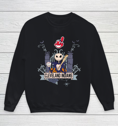 MLB Cleveland Indians Baseball Jack Skellington Halloween Youth Sweatshirt