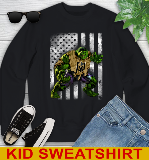 Vegas Golden Knights Hulk Marvel Avengers NHL Hockey American Flag Youth Sweatshirt