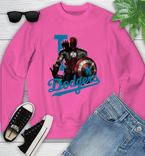 MLB Captain America Thor Spider Man Hawkeye Avengers Endgame Baseball Los Angeles Dodgers Youth Sweatshirt 7