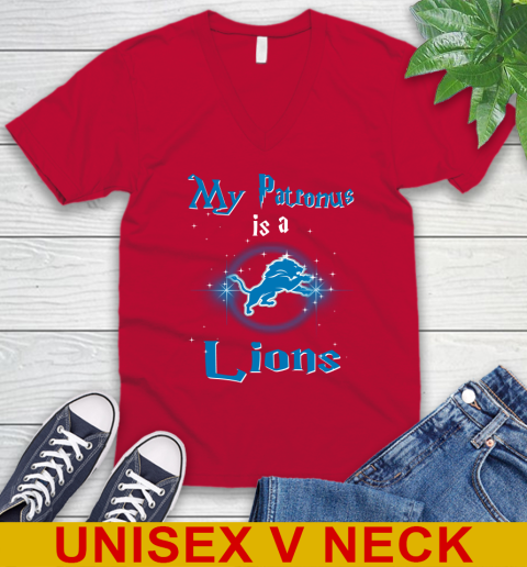 NFL Football Harry Potter My Patronus Is A Detroit Lions V-Neck T-Shirt - Image 7